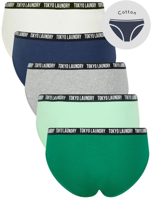 Zara 8 (5 Pack) Cotton Assorted Briefs in Parakeet Green / Birds Egg Green / Light Grey Marl / Gray Blue / Sugar Swizzle - Tokyo Laundry