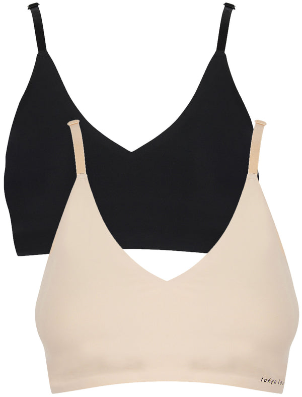 Lola Non-Wired Soft Padded Lace Texture (2 Pack) Sports Style Bra Set in Moonlight Stone / Black Beauty - Tokyo Laundry