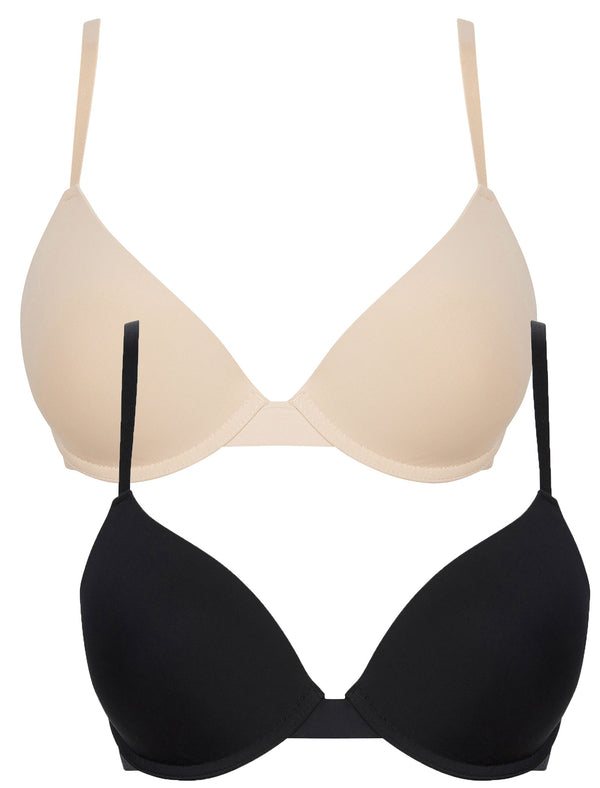 Zuri Full Cup Soft Padded (2 Pack) Bra in Moonlight Stone / Jet Black - Tokyo Laundry