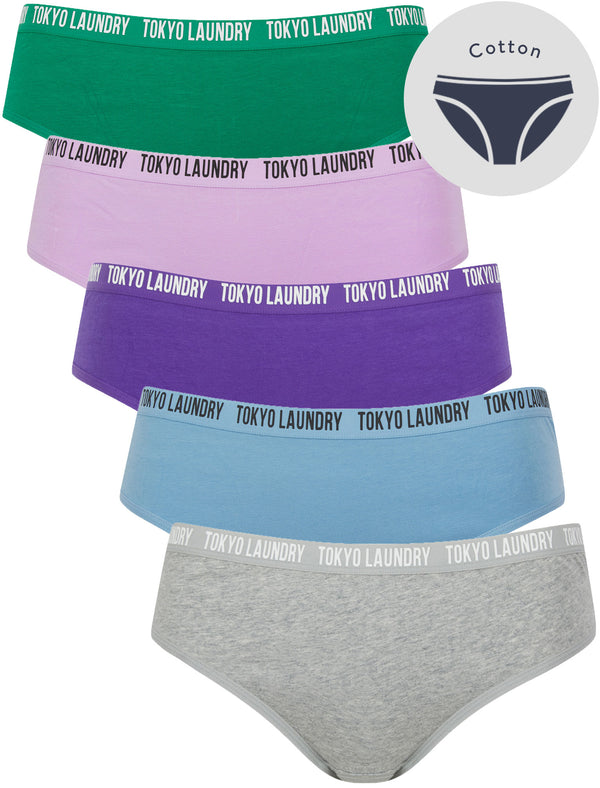 Zara 12 (5 Pack) Assorted Stretch Cotton Briefs in Light Grey Marl / Allure Blue / Royal Purple / Crocus Petal / Pepper Green - Tokyo Laundry