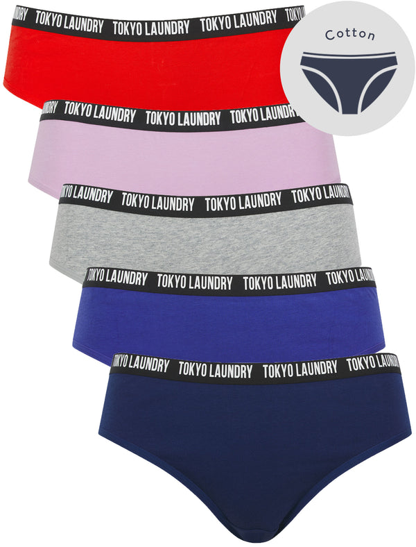 Zara 13 (5 Pack) Assorted Stretch Cotton Briefs in Beacon Blue / Spectrum Blue / Light Grey Marl / Crocus Petal / High Risk Red - Tokyo Laundry