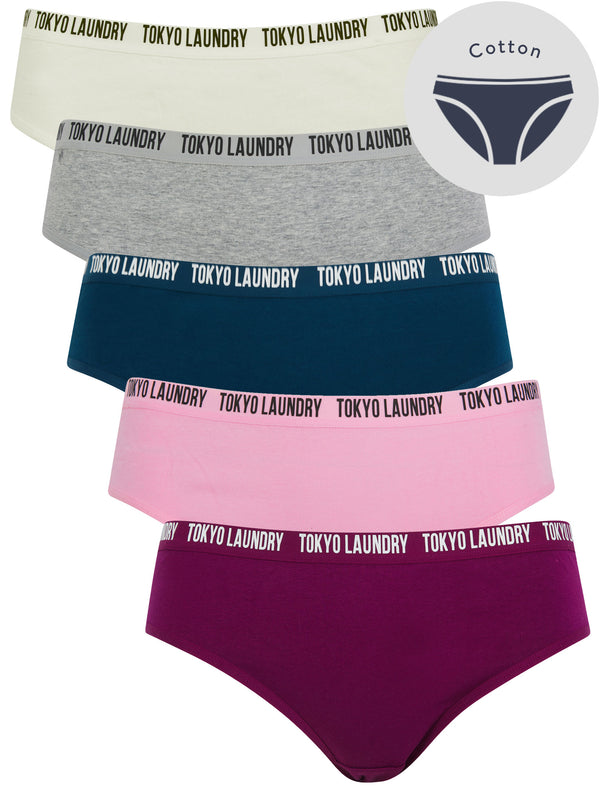 Zara 14 (5 Pack) Assorted Stretch Cotton Briefs in Magenta Purple / Lilac Sachet / Gibraltar Sea / Light Grey Marl / Snow White - Tokyo Laundry