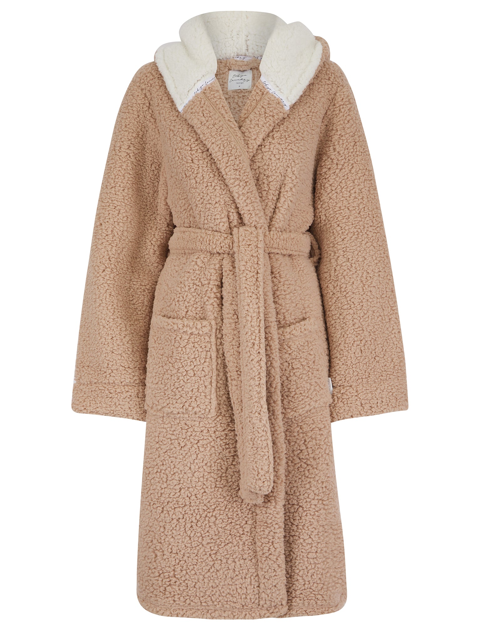 Women's Teddy Chunky Soft Fleece Tie Robe Dressing Gown with Hood in T –  Tokyo Laundry