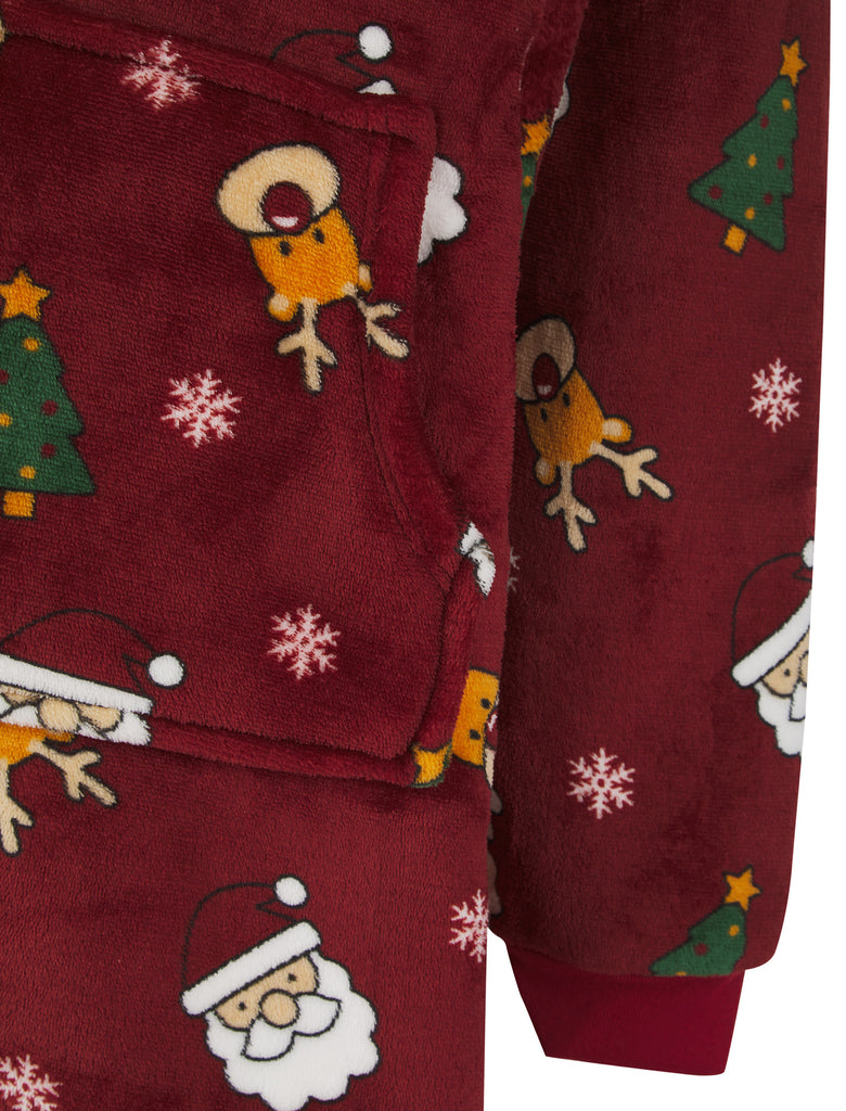 Adult Christmas Stickers Soft Fleece Borg Lined Oversized Hooded Chris ...