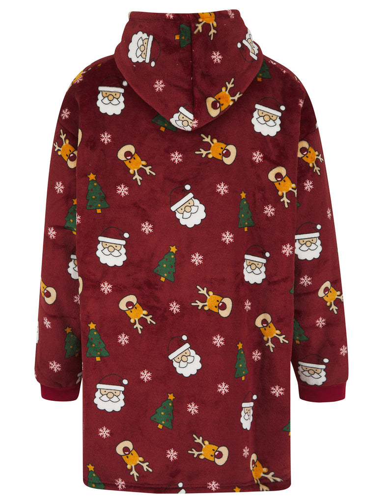 Adult Christmas Stickers Soft Fleece Borg Lined Oversized Hooded Chris ...