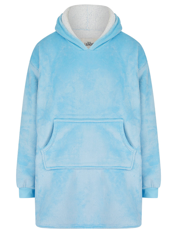 Adult Snuggling Soft Fleece Borg Lined Oversized Hooded Blanket with Pocket in Blue Bell - Tokyo Laundry