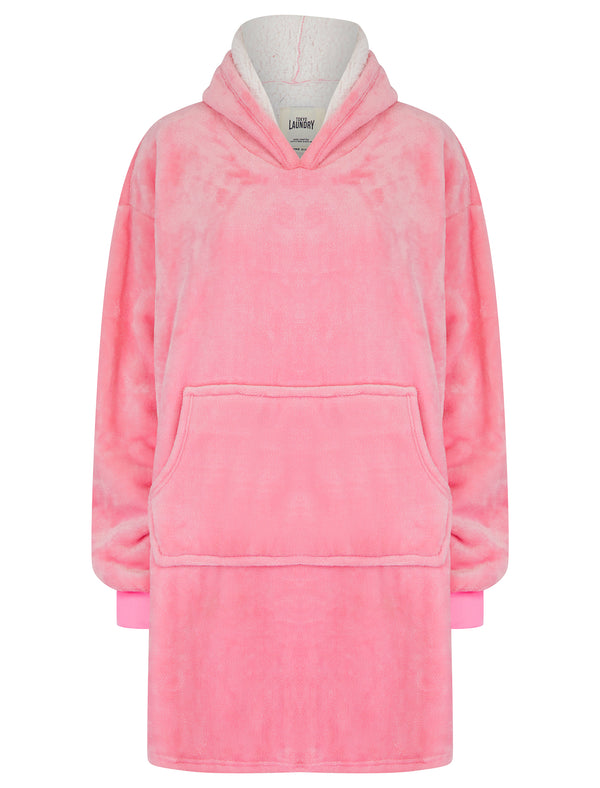 Adult Snuggling Soft Fleece Borg Lined Oversized Hooded Blanket with Pocket in Cameo Pink - Tokyo Laundry