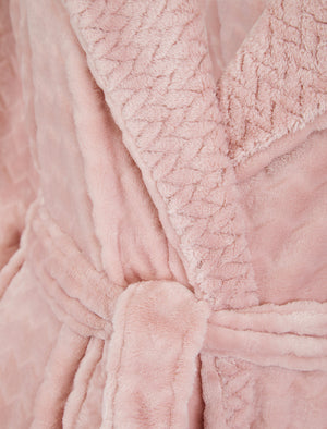 Women's Lou Chunky Zig-Zag Stripe Soft Fleece Tie Robe Dressing Gown with Hood in Pink - Tokyo Laundry