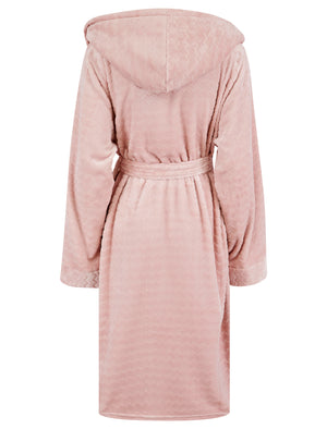 Women's Lou Chunky Zig-Zag Stripe Soft Fleece Tie Robe Dressing Gown with Hood in Pink - Tokyo Laundry
