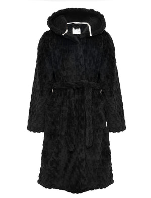 ladies black hooded dressing gown Maxi Long Sleeve Hooded Sweatshirt Dress with Pockets Black (1) / S / Cotton