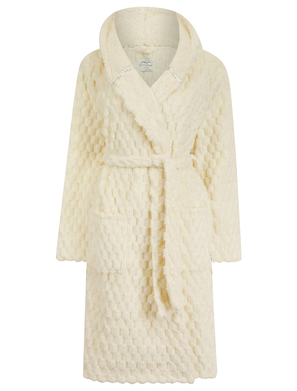 Women's Maeve Chunky Soft Fleece Tie Robe Dressing Gown with Hood in Egret Ivory - Tokyo Laundry