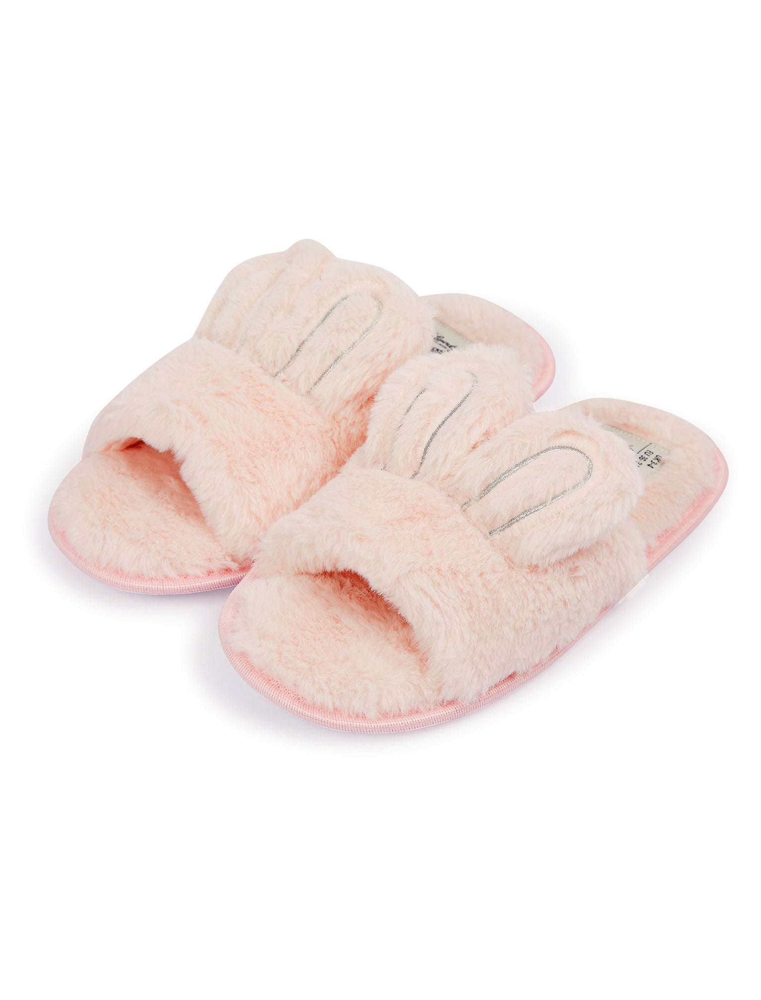 Bunny Faux Fur Open Toe Slippers with Faux Fur Lining in Pink