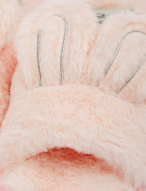 Bunny Faux Fur Open Toe Slippers with Faux Fur Lining in Pink - Tokyo Laundry