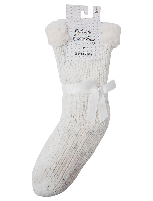 Rosa Women's Sherpa Fleece Lined Two Tone Knit Slipper Socks in White - Tokyo Laundry