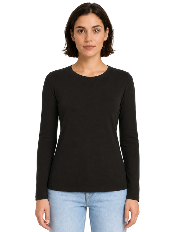 Nadia Plain Cotton Crew Neck Long Sleeve T-Shirt in Chocolate Torte - Amara Reya