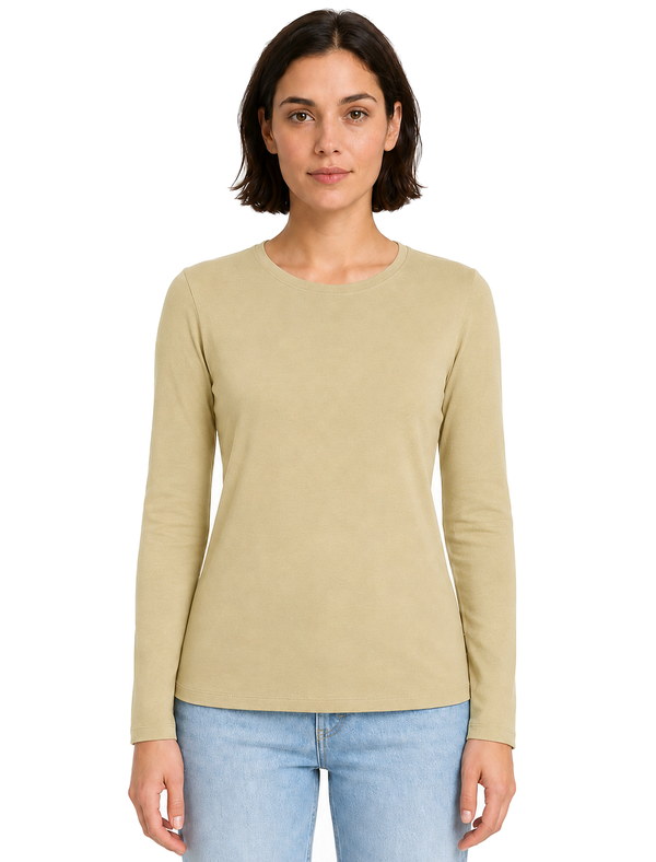 Nadia Plain Cotton Crew Neck Long Sleeve T-Shirt in White Pepper - Amara Reya
