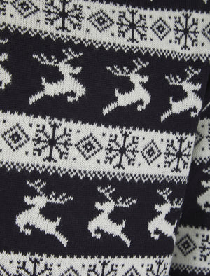 Girl's Leaping Vixen Nordic Fair Isle Novelty Knitted Christmas Jumper Dress in Ink - Merry Christmas Kids (4-12yrs)