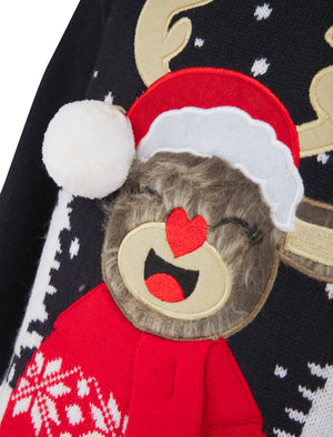 Girl's Laughing Rudolph Novelty Knitted Christmas Jumper in Ink - Merry Christmas Kids (4-12yrs)