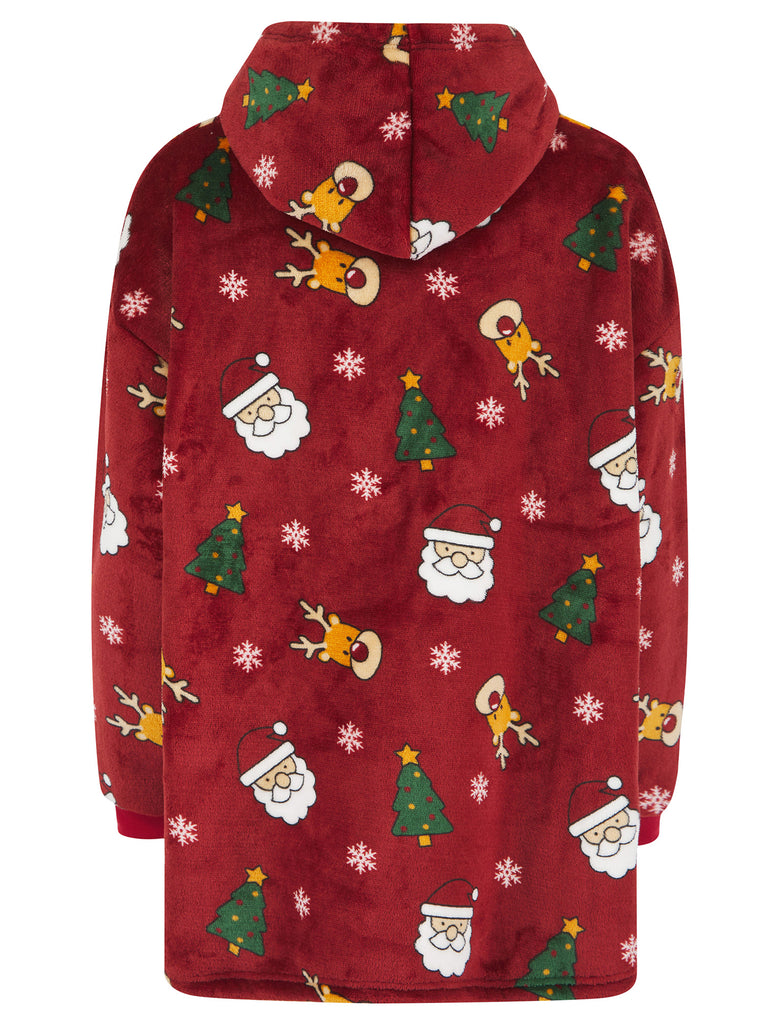 Kids Christmas Stickers Soft Fleece Borg Lined Oversized Hooded Christ ...