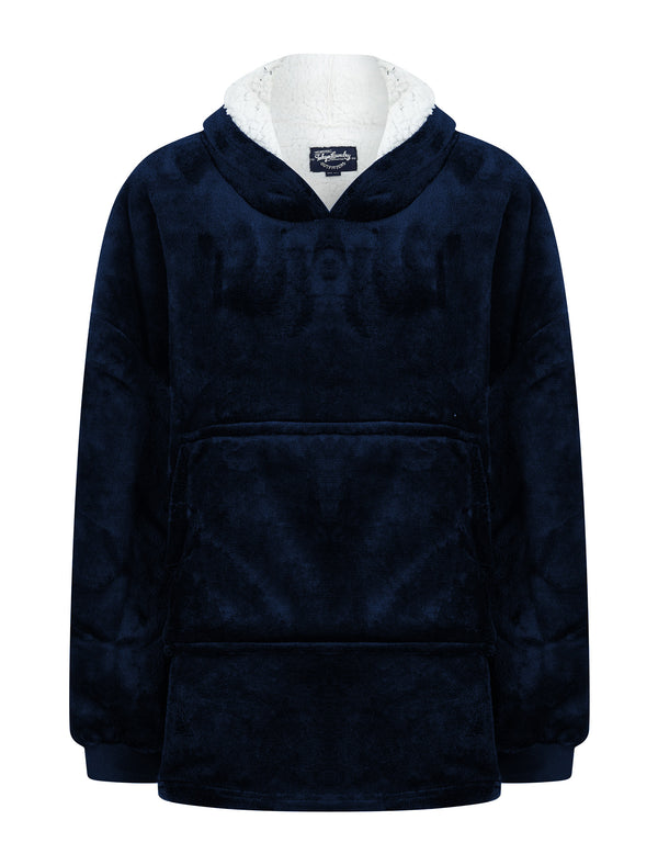 Kids Snuggle Soft Fleece Borg Lined Oversized Hooded Blanket with Pocket in Navy  - Tokyo Laundry Kids (4-12yrs)