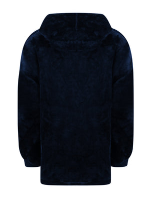 Kids Snuggle Soft Fleece Borg Lined Oversized Hooded Blanket with Pocket in Navy  - Tokyo Laundry Kids (4-12yrs)