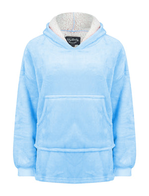 Kids Snuggling Soft Fleece Borg Lined Oversized Hooded Blanket with Pocket in Blue Bell - Tokyo Laundry Kids (4-12yrs)