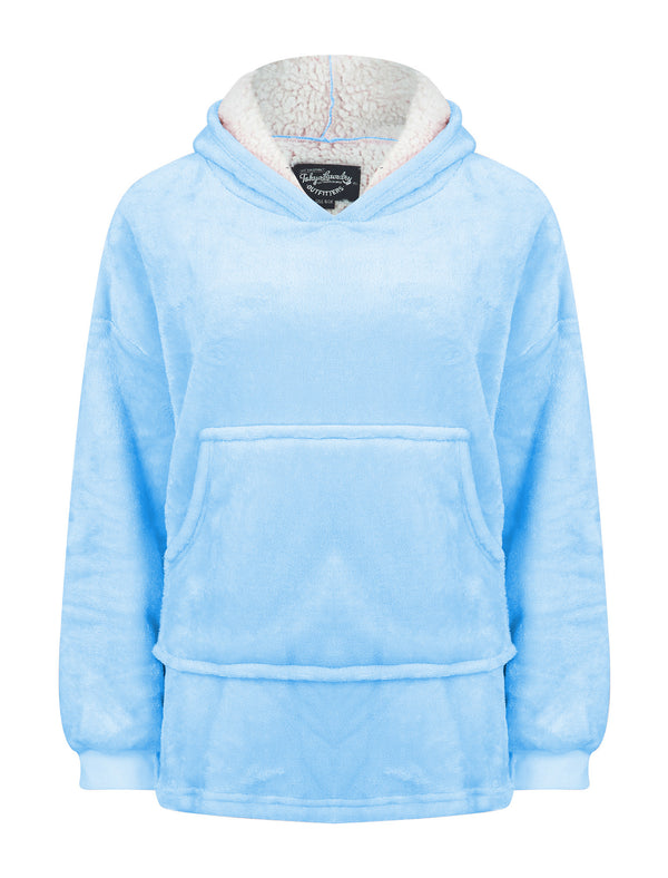 Kids Snuggling Soft Fleece Borg Lined Oversized Hooded Blanket with Pocket in Blue Bell - Tokyo Laundry Kids (4-12yrs)