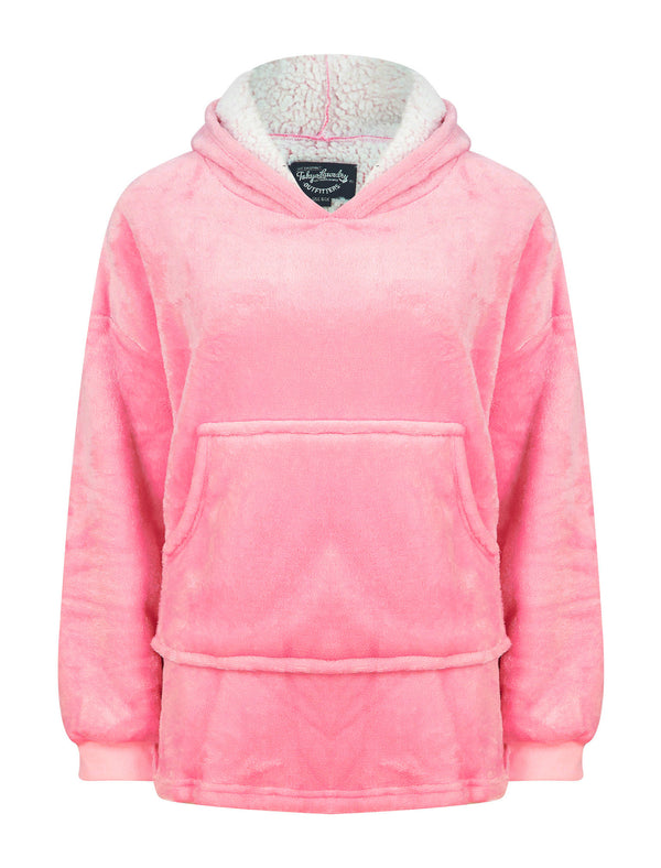 Kids Snuggling Soft Fleece Borg Lined Oversized Hooded Blanket with Pocket in Cameo Pink - Tokyo Laundry Kids (4-12yrs)