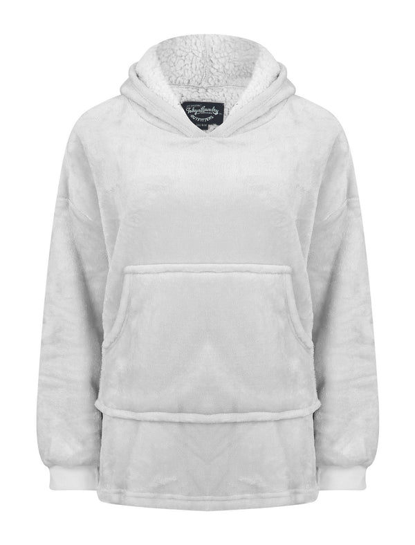 Kids Snuggling Soft Fleece Borg Lined Oversized Hooded Blanket with Pocket in Light Grey Marl - Tokyo Laundry Kids (4-12yrs)