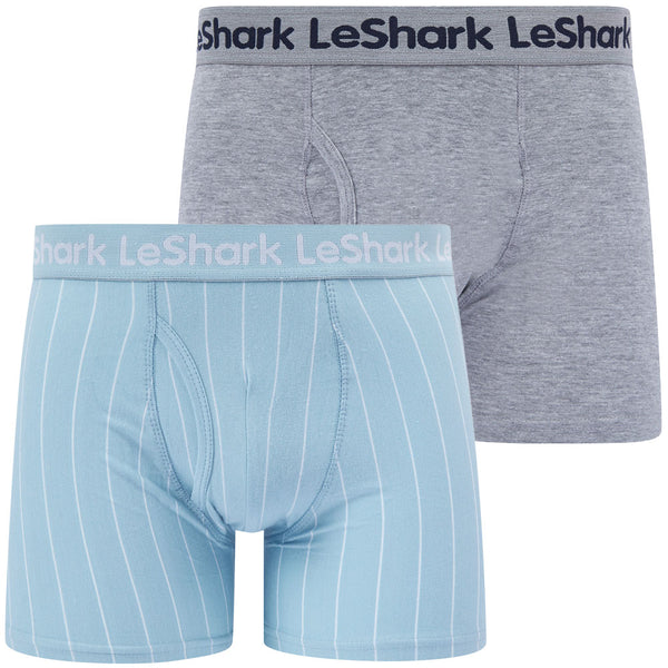 Trent (2 Pack) Pinstripe Boxer Shorts Set in Blue Bell / Light Grey Marl - Le Shark