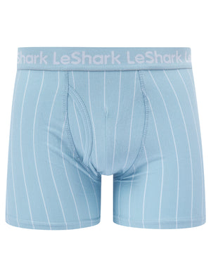 Trent (2 Pack) Pinstripe Boxer Shorts Set in Blue Bell / Light Grey Marl - Le Shark