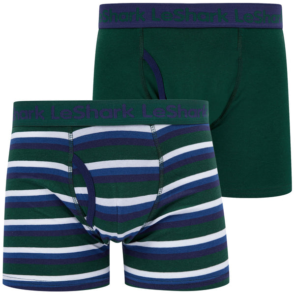 Oren (2 Pack) Striped Boxer Shorts Set in Eden Green - Le Shark
