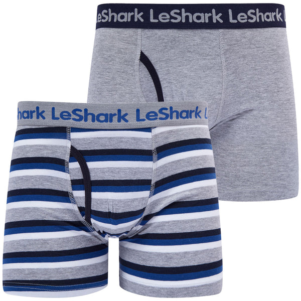 Oren (2 Pack) Striped Boxer Shorts Set in Light Grey Marl - Le Shark
