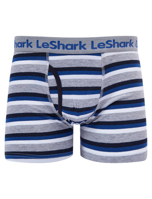 Gibson (2 Pack) Striped Boxer Shorts Set in Light Grey Marl - Le Shark