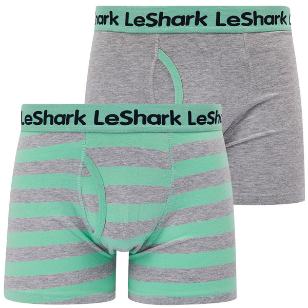Breach (2 Pack) Striped Boxer Shorts Set in Dusty Jade Green / Light Grey Marl - Le Shark