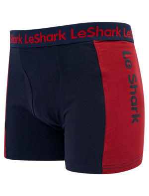 Dorset (2 Pack) Colour-Block Boxer Shorts Set in Sky Captain Navy / Karanda Red - Le Shark