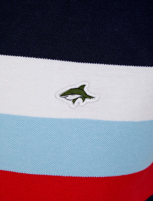 Rural Yarn Dyed Striped Cotton Pique Polo Shirt in Chinese Red - Le Shark