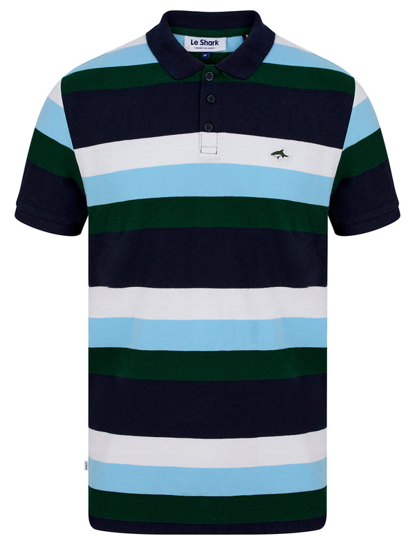 Rural Yarn Dyed Striped Cotton Pique Polo Shirt in Eden Green - Le Shark