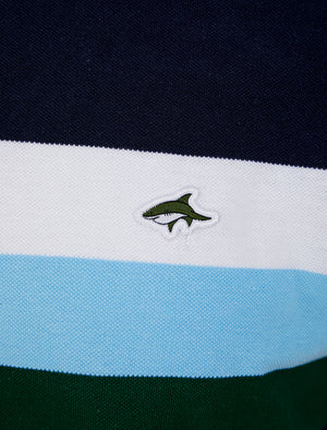 Rural Yarn Dyed Striped Cotton Pique Polo Shirt in Eden Green - Le Shark