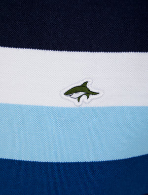 Rural Yarn Dyed Striped Cotton Pique Polo Shirt in Limoges Blue - Le Shark