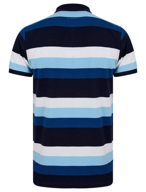 Rural Yarn Dyed Striped Cotton Pique Polo Shirt in Limoges Blue - Le Shark