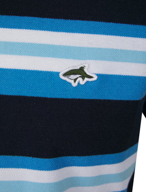 Shavers Yarn Dyed Striped Cotton Pique Polo Shirt in Azure Blue - Le Shark