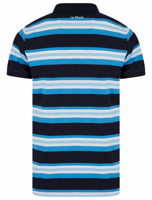 Shavers Yarn Dyed Striped Cotton Pique Polo Shirt in Azure Blue - Le Shark
