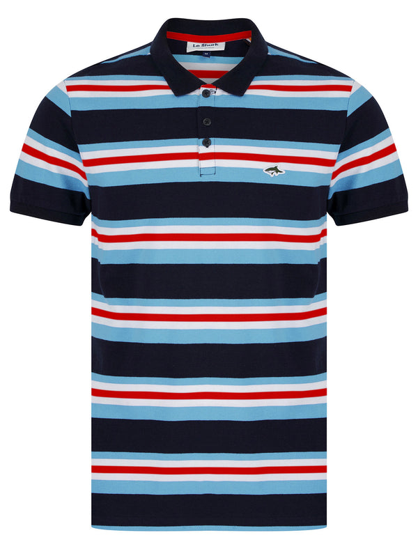 Shavers Yarn Dyed Striped Cotton Pique Polo Shirt in Blue Bell - Le Shark
