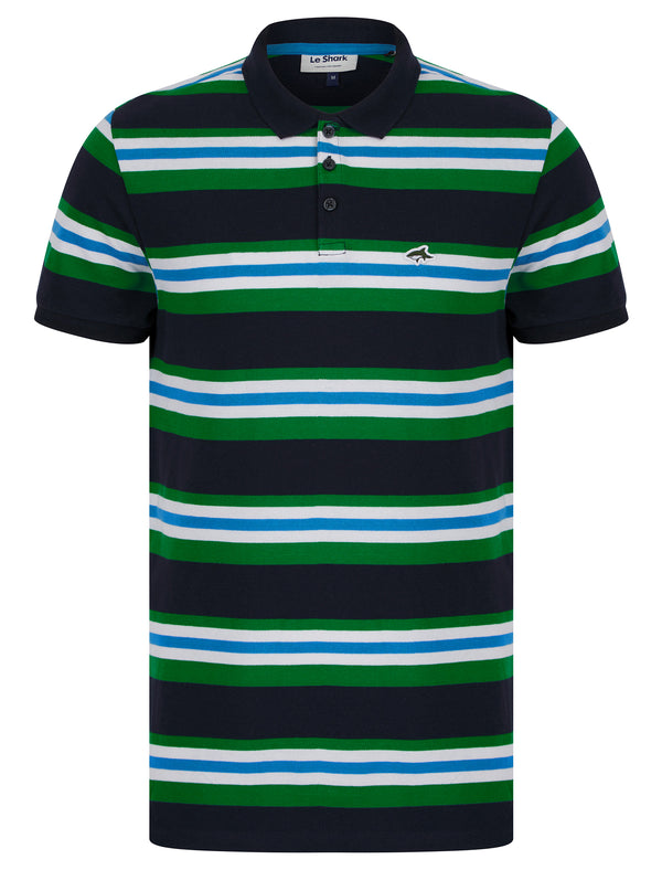 Shavers Yarn Dyed Striped Cotton Pique Polo Shirt in Jolly Green - Le Shark