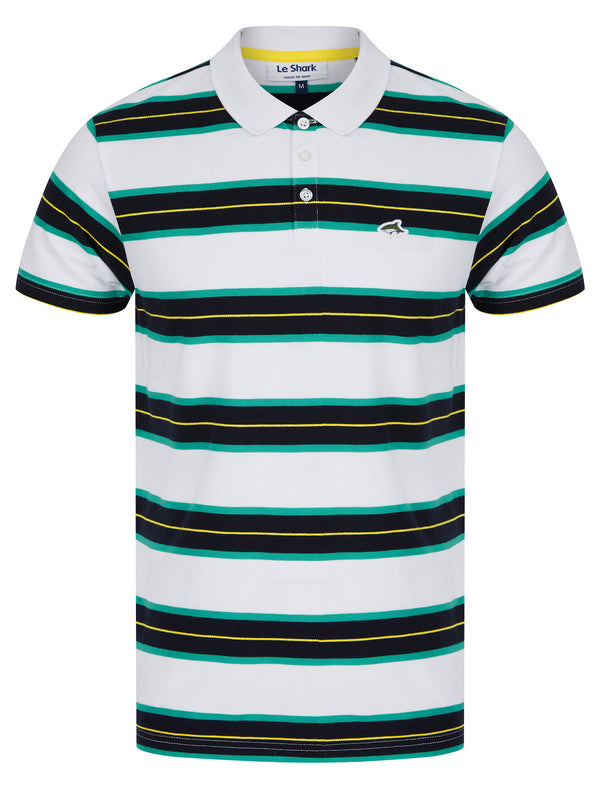 Urlwin Yarn Dyed Striped Cotton Pique Polo Shirt in Atlantis Green - Le Shark