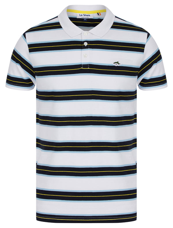 Urlwin Yarn Dyed Striped Cotton Pique Polo Shirt in Blue Bell - Le Shark