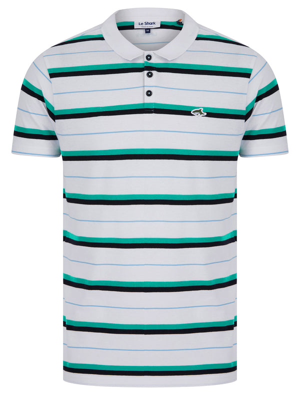 Lant Yarn Dyed Striped Cotton Pique Polo Shirt in Bright White - Le Shark