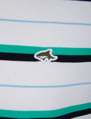 Lant Yarn Dyed Striped Cotton Pique Polo Shirt in Bright White - Le Shark