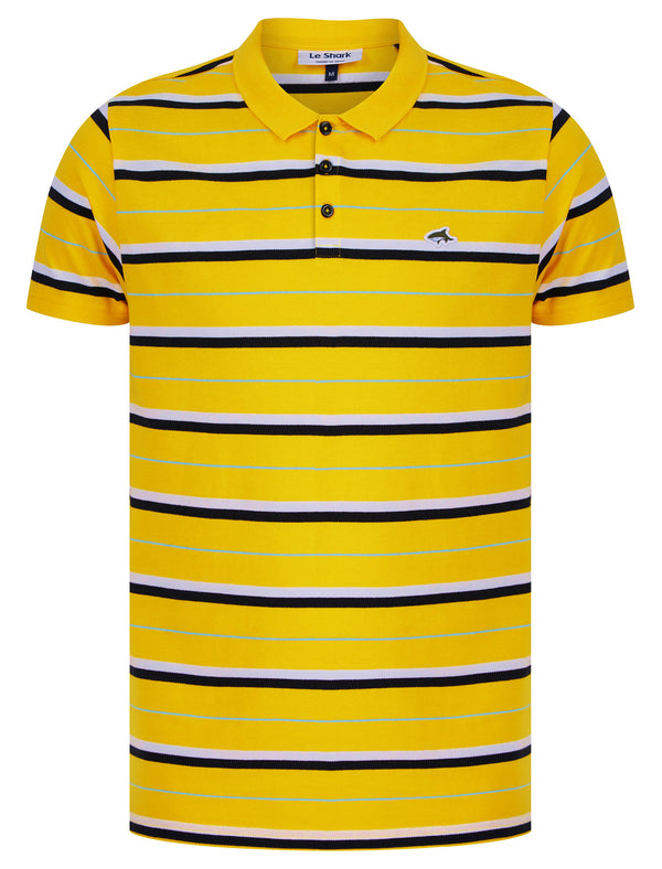 Lant Yarn Dyed Striped Cotton Pique Polo Shirt in Lemon Chrome - Le Shark